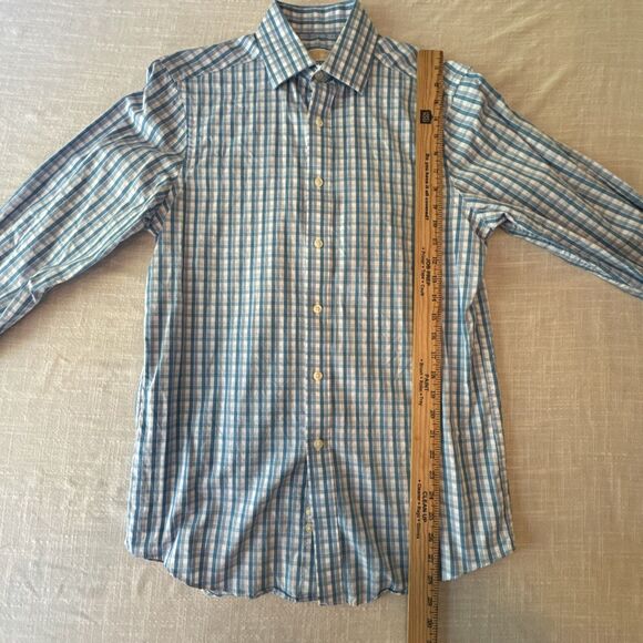Michael Kors Sz 15 : 32/33 Slim Fit Checker Button Collar Shirt Blue Long Sleeve - Picture 5 of 10